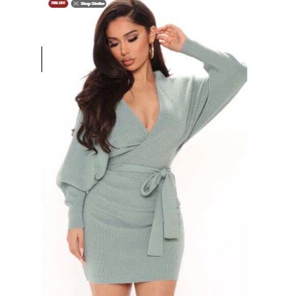 New NWT Plus Size Annabelle Sweater Mini Dress - Sage Size 3X Fashion Nova - Picture 5 of 10